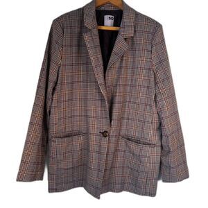 SO Brown Plaid Classic‎ Single Breasted One Button Corpcore Blazer Size Large